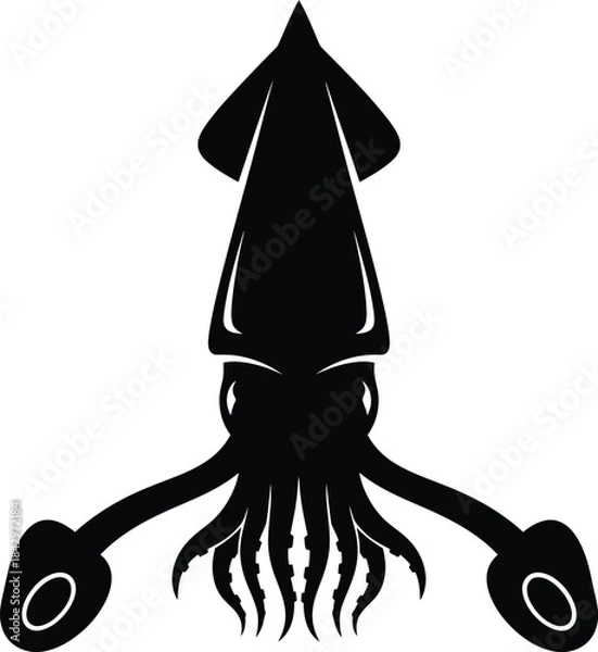 Obraz Squid Sea Creature Silhouette Vector Illustration