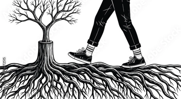 Obraz Human Walking Above Tree Roots Concept Vector Illustration