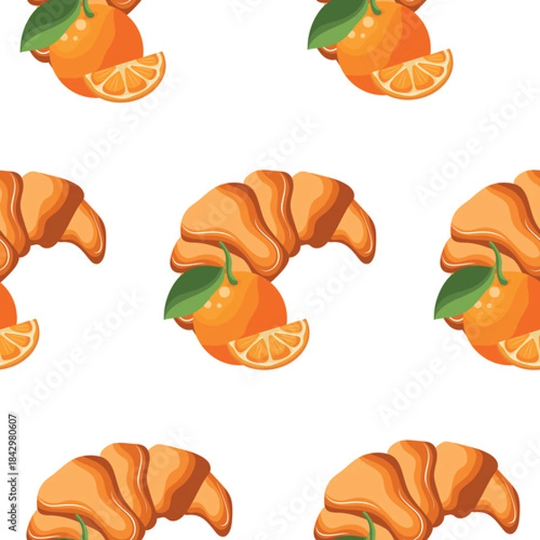 Obraz pattern with a set of icons of pastries and fruits, namely a croissant with an orange next to it, for menus and various food designs