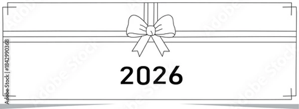 Fototapeta Elegant minimalist design for the year 2026 featuring a classic gift bow ribbon and decorative frame ideal for holiday greetings annual celebrations and future event planning