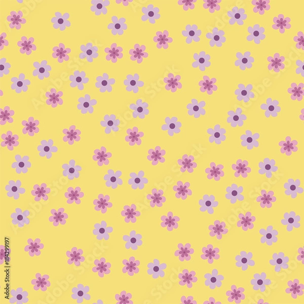 Fototapeta abstract seamless pattern of flowers on a yellow background. For prints, cards, invitations, birthday, holidays, party, celebration, wedding, Valentine's day.
