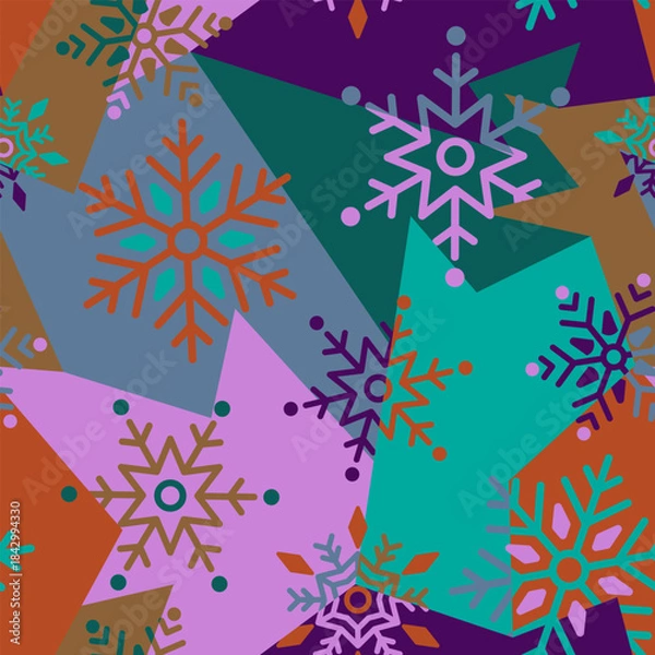 Obraz Seamless geometry pattern with snowflakes. Winter holiday, Christmas pattern 