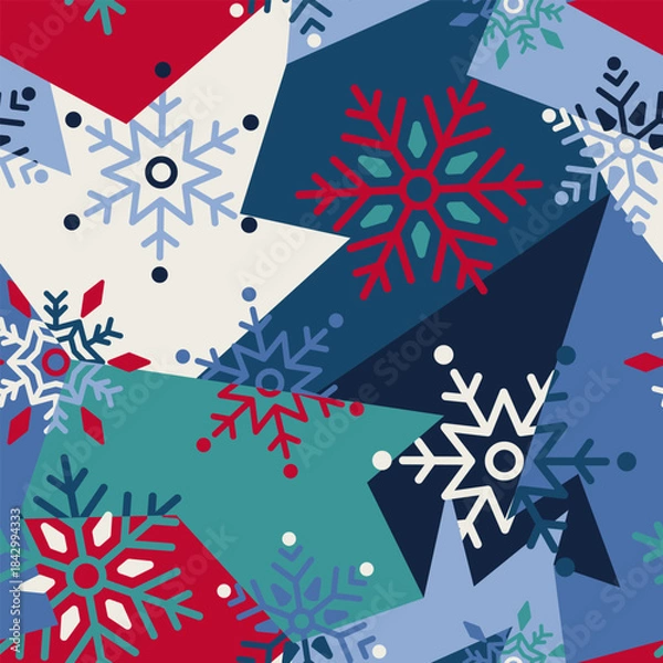 Obraz Seamless geometry pattern with snowflakes. Winter holiday, Christmas pattern 
