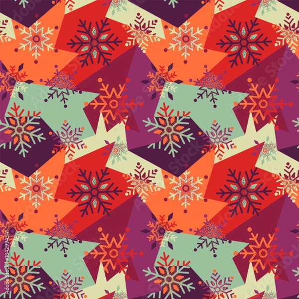 Obraz Seamless geometry pattern with snowflakes. Winter holiday, Christmas pattern 