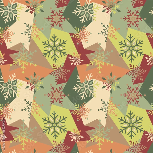 Obraz Seamless geometry pattern with snowflakes. Winter holiday, Christmas pattern 