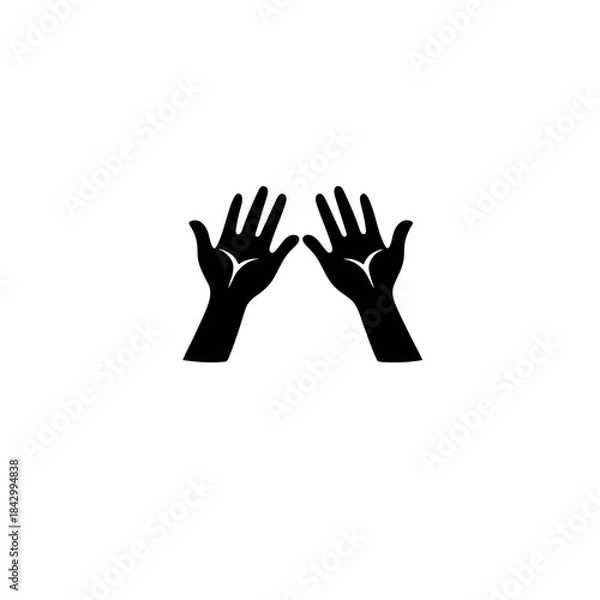 Fototapeta Two black silhouette hands with palms facing forward and fingers spread on a white background.