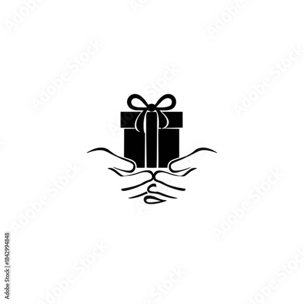 Fototapeta Hands holding a gift box with a bow, symbolizing giving, sharing, or receiving a present.