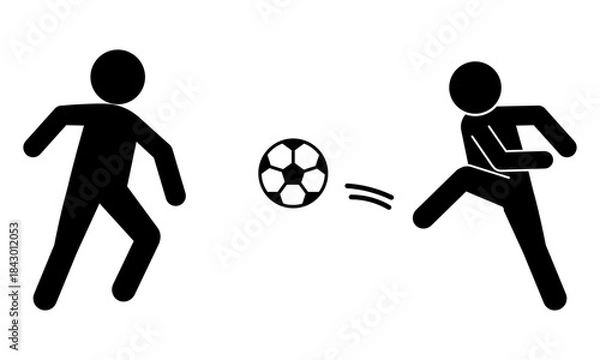 Obraz サッカーをプレイする2人の人物のシルエットイラスト