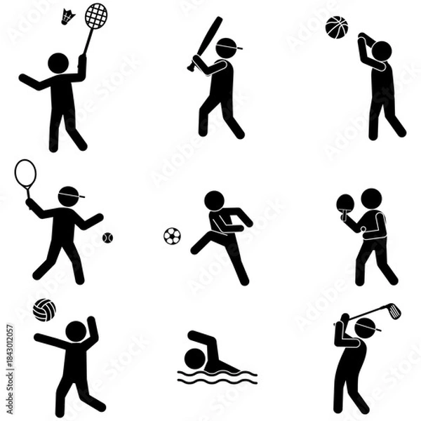 Obraz さまざまなスポーツをする人物のピクトグラムイラストセット