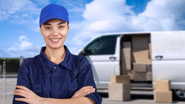 Obraz woman worker delivery  boxes