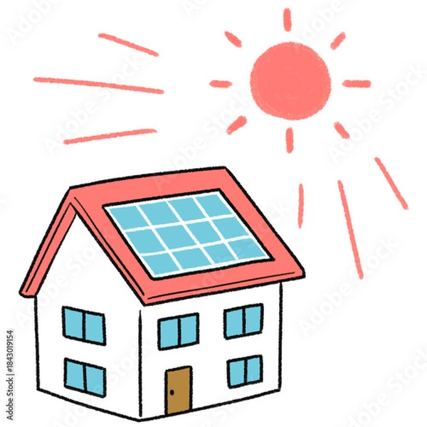 Obraz ソーラーパネルで発電するイラスト