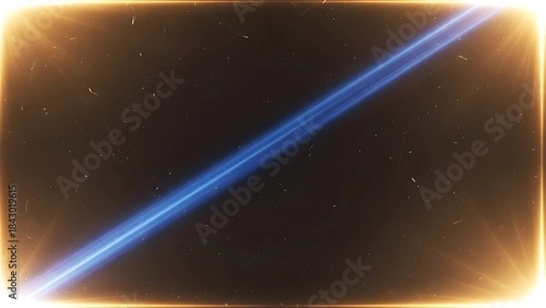 Fototapeta A bright blue light streak cuts across a dark background with warm, glowing borders