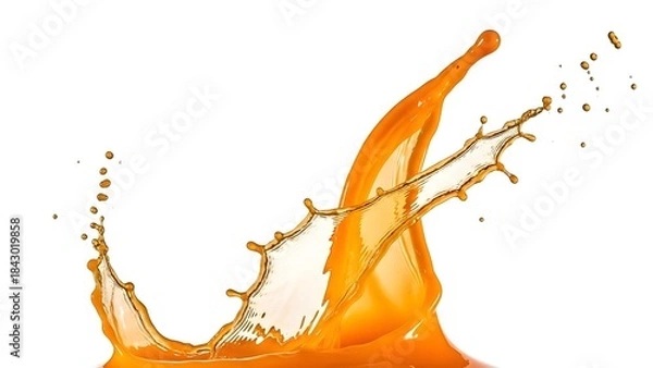 Fototapeta A dynamic splash of vibrant orange liquid creates intricate patterns against a white background