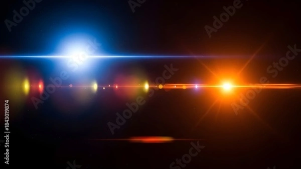 Fototapeta Futuristic lens flare effect with blue and orange lights on a dark background