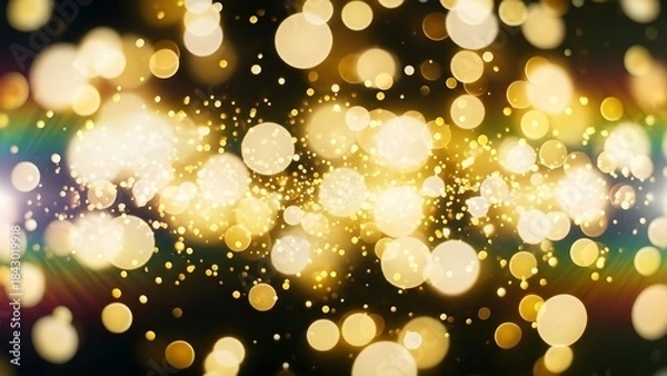 Fototapeta A festive and elegant background featuring golden bokeh lights and glitter particles