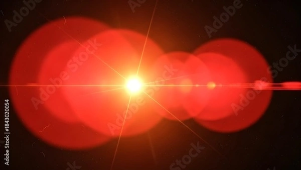 Fototapeta A dramatic cosmic spectacle with intense red lens flare and light streak against a dark starry sky