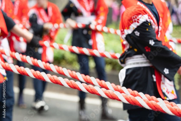 Obraz 仙台青葉まつり　山鉾巡行の紅白の引き綱