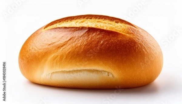 Fototapeta a freshly baked soft bread roll isolated on a white background showcasing its golden crust and fluffy interior perfect for sandwiches hot dogs or as a side
