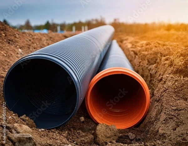 Obraz pvc plastic pipe for sewerage in the ground