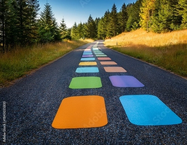 Obraz colorful markers guide a path through a paved road