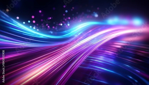 Obraz abstract glowing purple and blue light streaks with bokeh effect