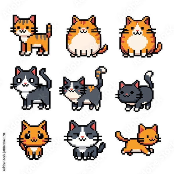 Obraz Pixel Cat Character Icon Collection