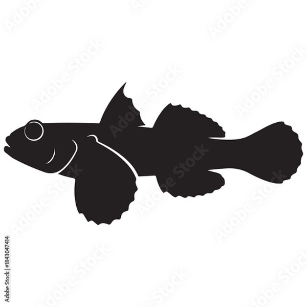 Fototapeta Silhouette of a marine fish with fins and tail, isolated on white background
