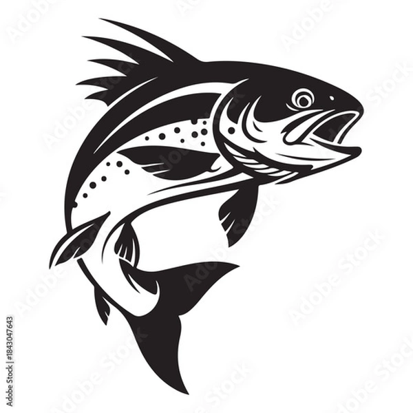 Fototapeta Jumping Trout Fish Icon - Black and White Vector Illustration