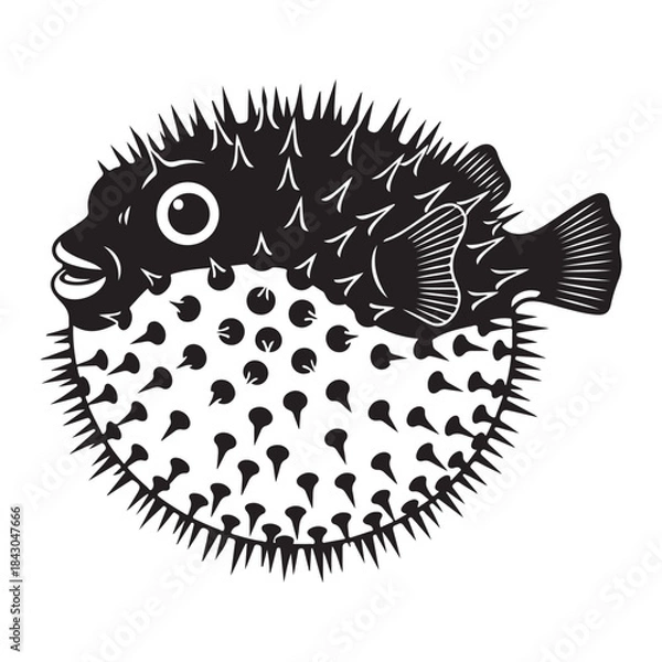 Fototapeta Pufferfish cartoon illustration of a spiky fish that puffs up when scared