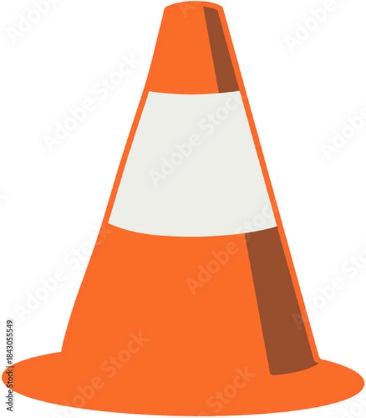 Fototapeta Bright orange and white striped traffic cone illustration symbolizing safety, caution, and roadwork zones
