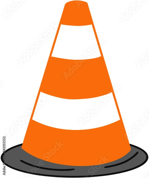 Fototapeta Iconic orange traffic cone with reflective white stripes representing alertness and protected work areas