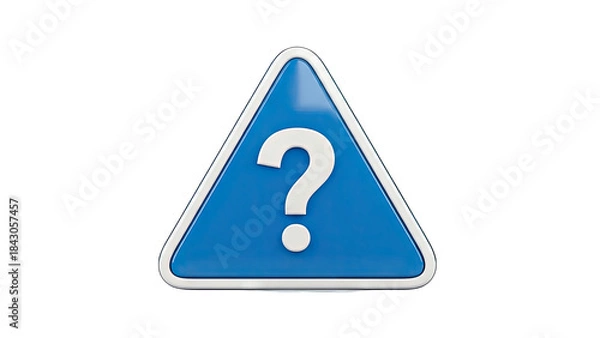 Obraz Blue Triangle Warning Sign with Question Mark on White Background