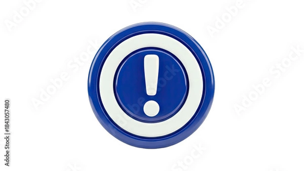 Obraz Blue Warning Button with Exclamation Mark on White Background