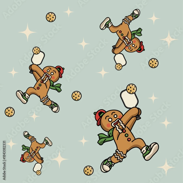 Fototapeta Christmas Cookie Pickleball Seamless Pattern