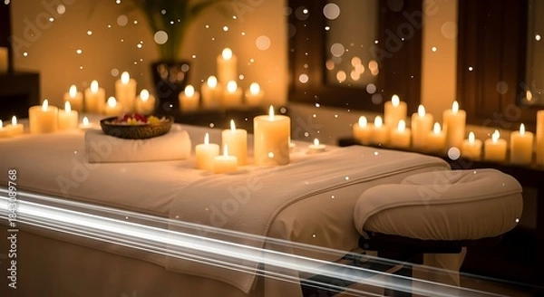 Fototapeta Serene Spa Sanctuary - Candles and Relaxation for Wellness.