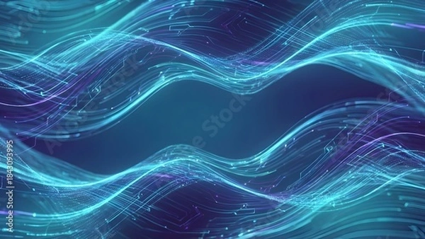 Fototapeta Abstract Blue Light Waves for Technology Background.