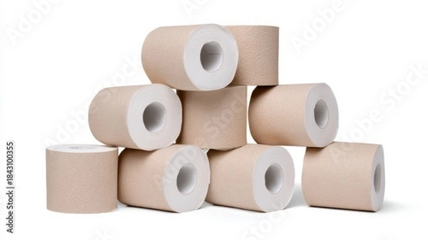 Obraz Stack of toilet paper rolls on white background. Artificial intelligence image