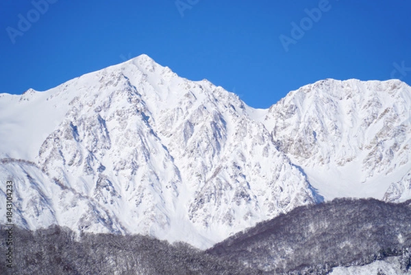 Obraz 雪景色の白馬村　白馬大橋から眺めた北アルプス