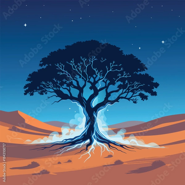 Obraz Enchanted Desert Tree Under a Starry Night Sky