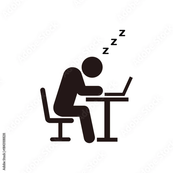 Obraz 仕事中に寝てしまったビジネスマンのピクトグラムアイコン