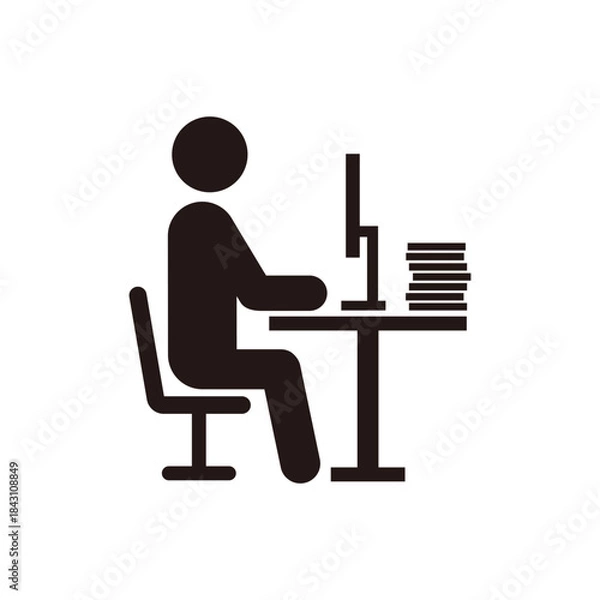 Obraz テスクトップパソコンで仕事をしている人のピクトグラムアイコン