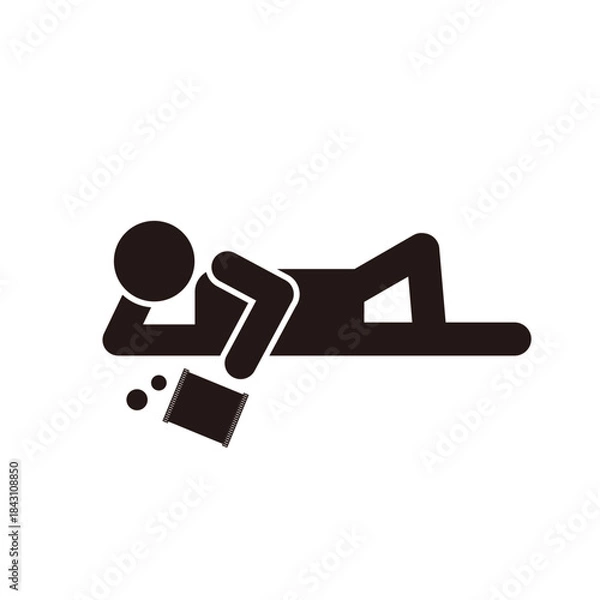 Obraz 寝ながらスナック菓子を食べる人のピクトグラムアイコン