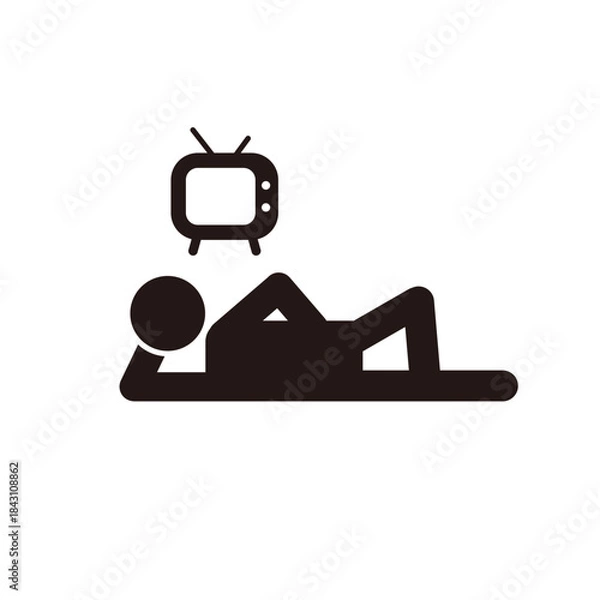 Obraz 寝ながらテレビを見ている人のピクトグラムアイコン
