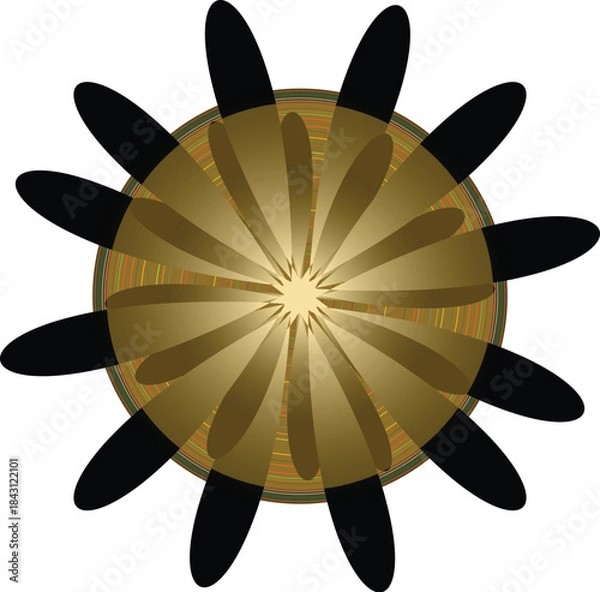 Fototapeta Vector art illustration of a vintage flower symbol design with an abstract sun pattern and circle background