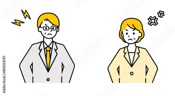 Obraz シンプルなシニアの会社員の男女_怒る