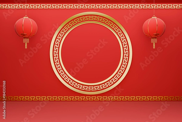 Obraz Chinese new year red podium display background 3D render