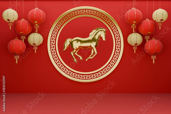 Obraz Chinese new year red podium display background 3D render