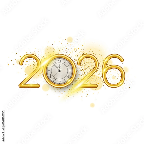 Fototapeta Golden sparkling 2026 New Year numbers, festive typography on transparent background