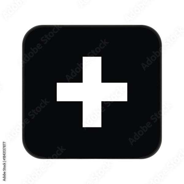 Fototapeta Black square button with white plus sign