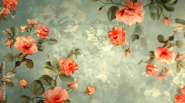 Obraz Vintage Floral Wallpaper with Soft Fabric Texture

